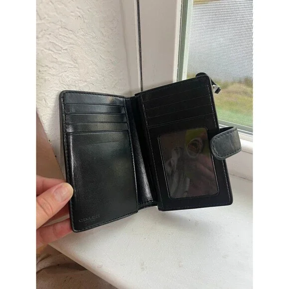 Coach F23553 Signature Monogram Medium Corner Zip Wallet in Black and Gray - Picture 7 of 12